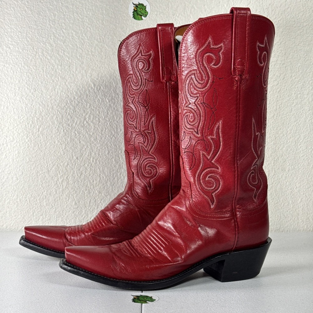 Lucchese Tristian Red Women's Cowboy Boots Size 8 Goat Leather Western Festival
